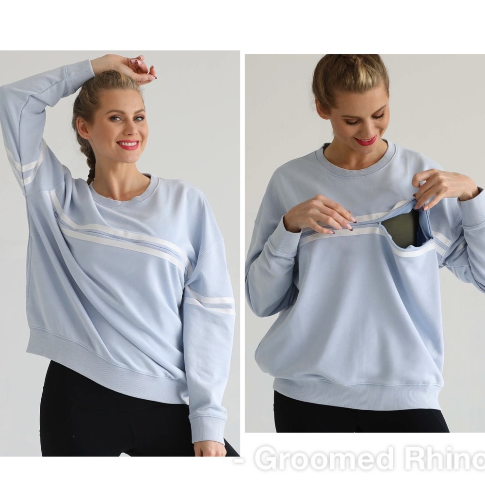 Light Blue Women's Nursing Sweatshirt with Zip Access